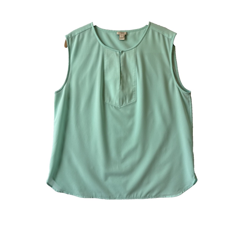 J. Crew Mint Green Sheer Sleeveless Bib Front Blouse Top M Flowy Coastal Resort